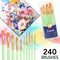 Paint Brushes Set,24 Packs 240 Pcs Acrylic Paint Brush Set,Acrylic Oil Watercolor, Face Nail Art, Miniature Detailing,Rock Painting,Painting Artist Professional Kits(Green)
